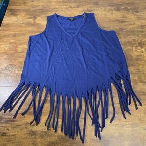 Rouge Blue Fringe Sleeveless Top women's plus size 3X